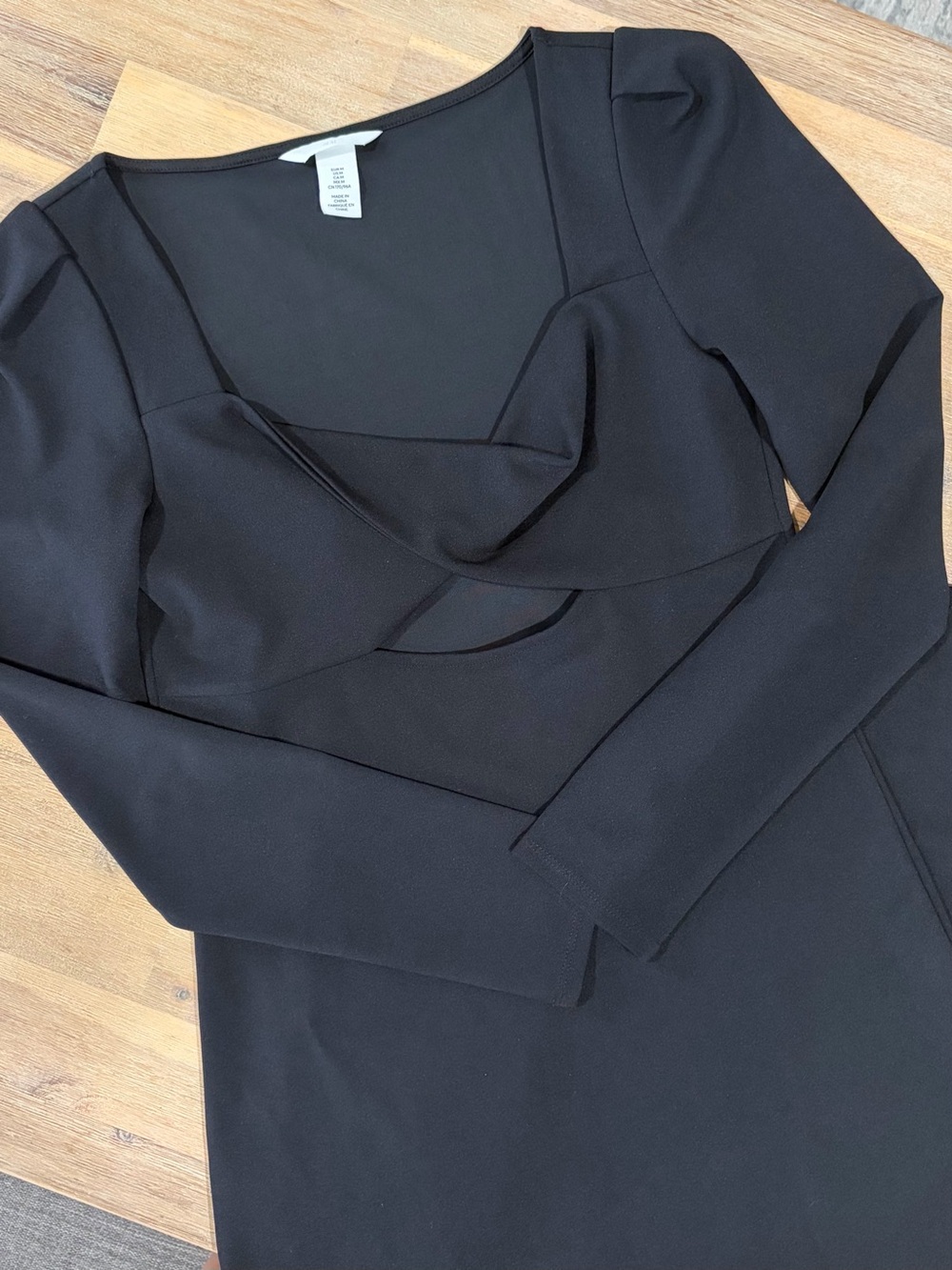 H&M Black Long Sleeve Sweetheart Detail Dress
